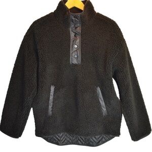 Athleta Cozy Sherpa Snap Sweatshirt, Black Color‎ - Size Medium NWOT Pullover